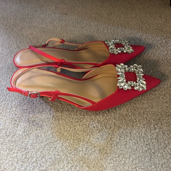 a new day Red Pointed-Toe Slingback Heels with Crystal Buckles - Picture 3 of 3